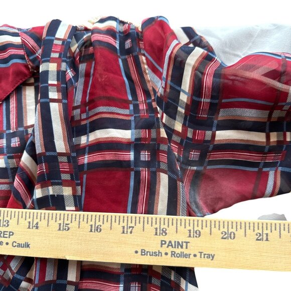 Imaginary Voyage Plaid Lace Drape Front Blouse Red Sheer M Western Cottage - Picture 8 of 8